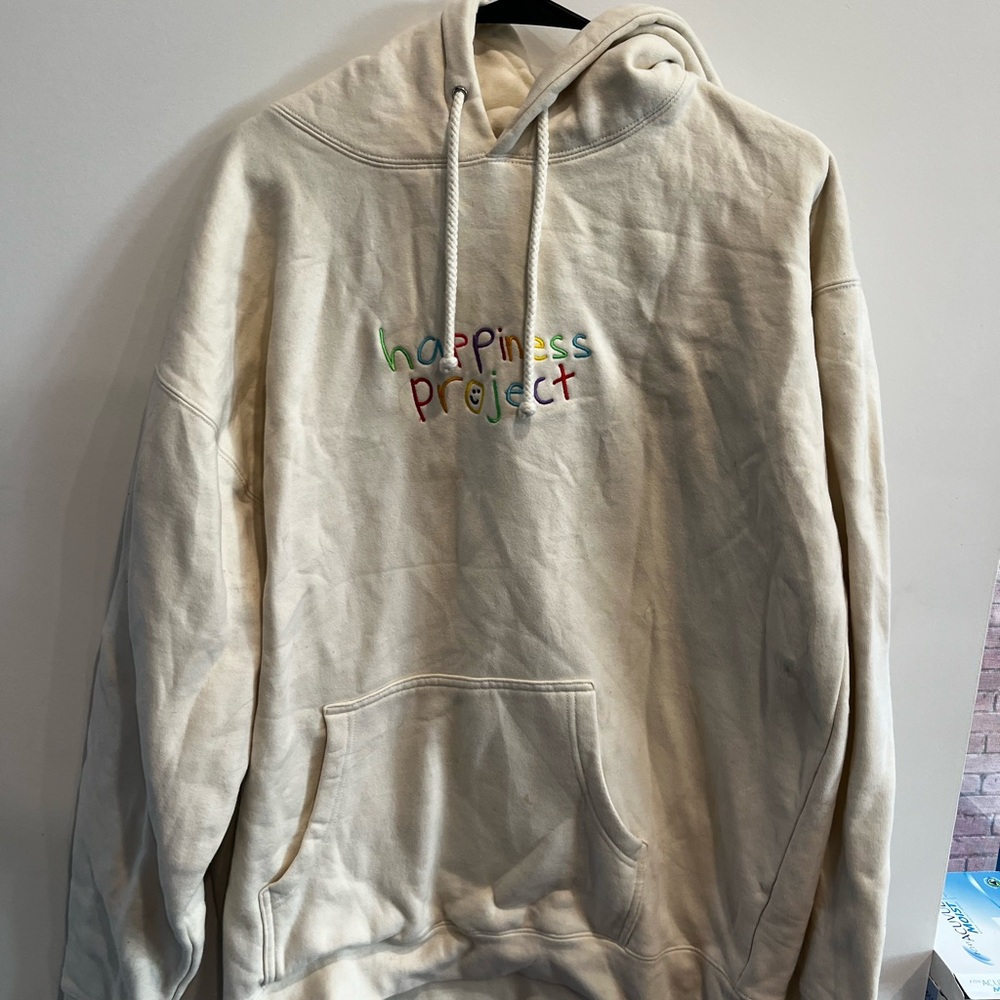 Men's Cream Pullover Hoodie with Colorful Embroidered Logo